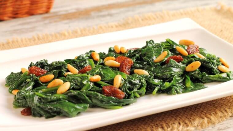 Sauteed Greens with Pine Nuts and Raisins