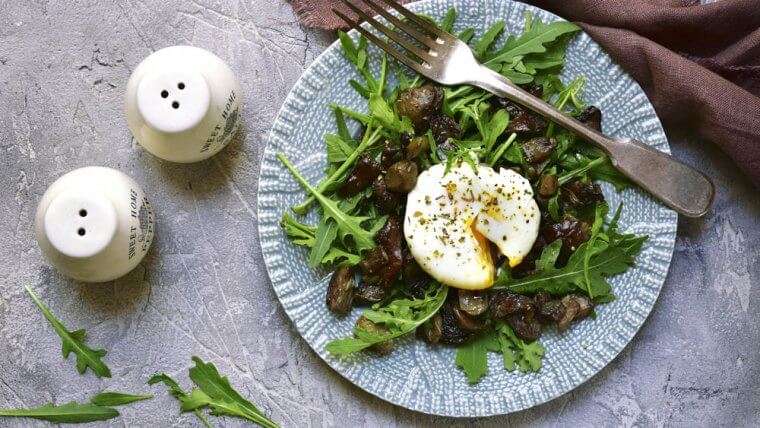 Arugula or Mizuna salad with poached eggs