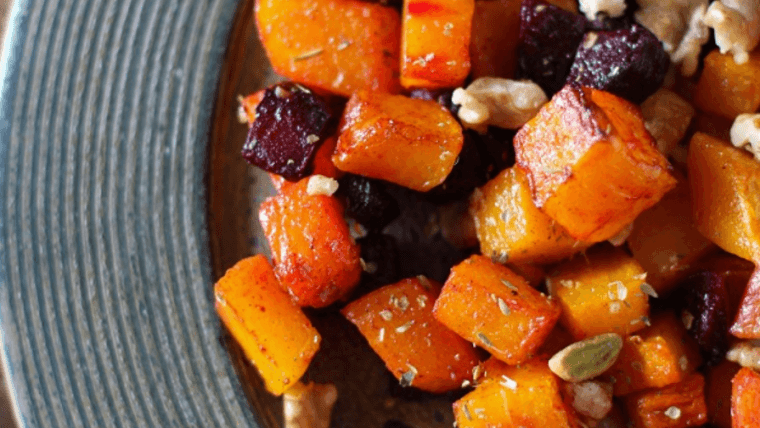 Plate of maple roasted squash and beets